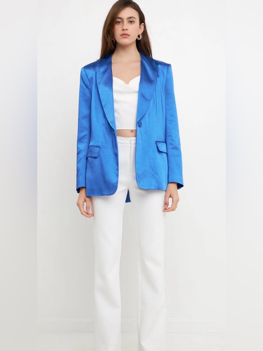 Endless Rose Tailored Satin Blazer in Royal Blue - Designer Style-small